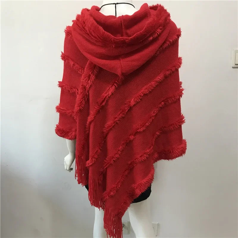Spring Autumn Hooded Women Tassel Large Sweater Cashmere Selling Lady Cloak Shawl Fashion Wear Red 250121