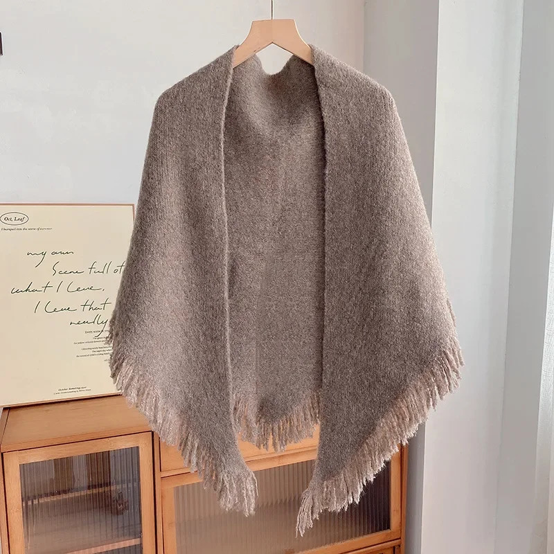 autumn winter tassel shawl for womens outerwear versatile triangular scarf for warmth and neck protection Gray 250121