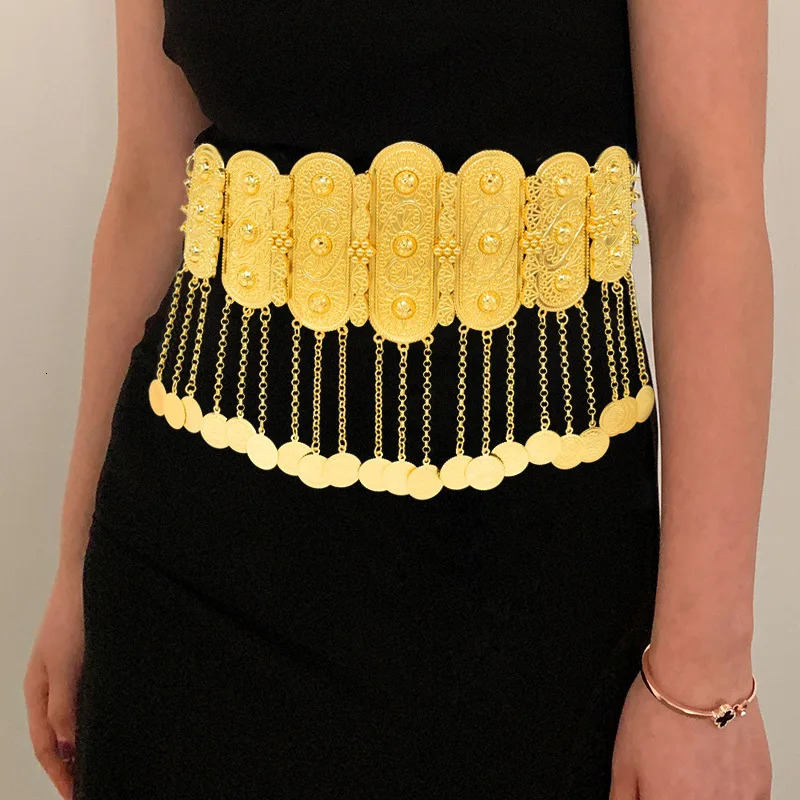 Golden Coins Metal Belts India Belly Dance Moroccan Waist Chain Afghan Turkish Kurdistan National Dress Body Jewelry for Women 250121