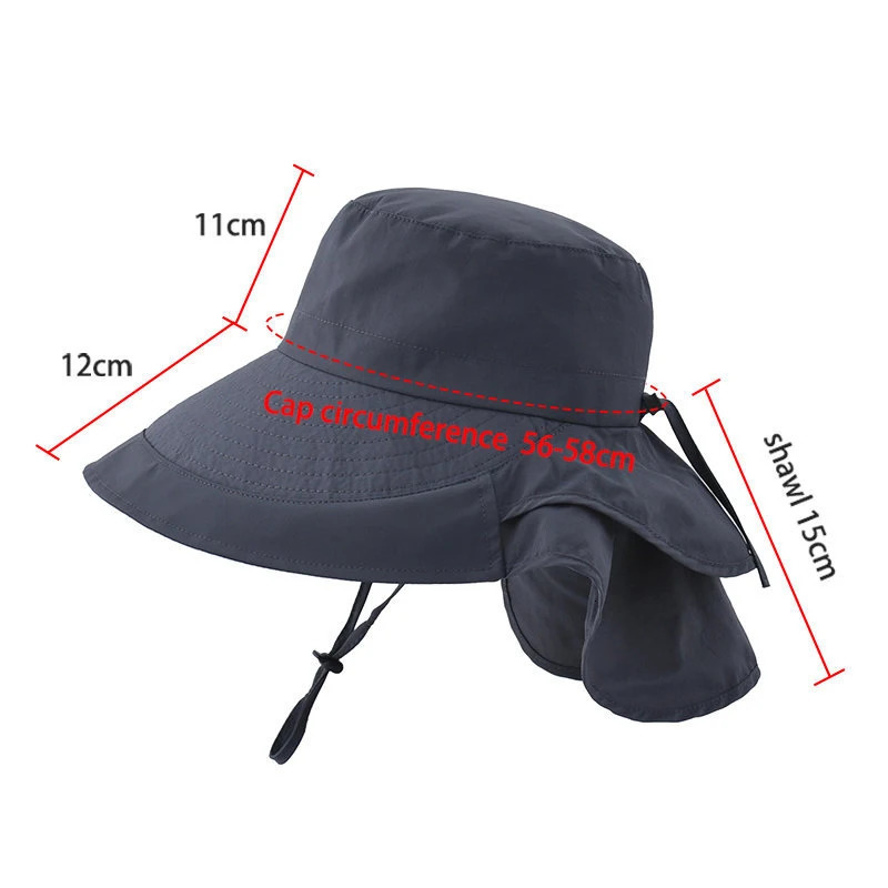 Women Wide Large Brim Sun Hat Bucket Summer Outdoor Fishing Hiking UV Anti Neck Protection Shawl Visor Cap Ladies Bonnet 250118