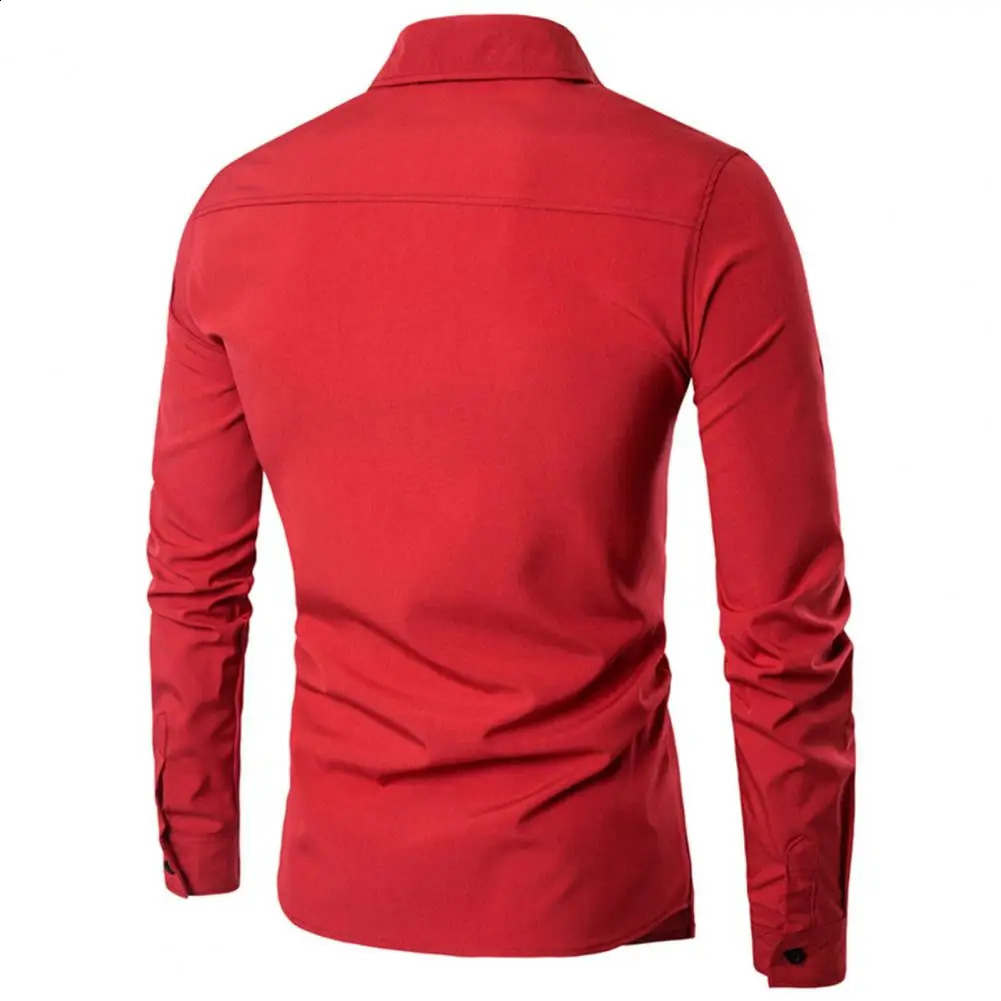 Stand Collar Twopiece Mens Shirt Double Placket Lapel Long Sleeve Slim Fit Formal Blazer Tops Fashion Social 250122