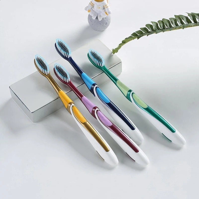 4 PCS adult soft bristled toothbrushes silicone anti slip handle individually packaged 250115