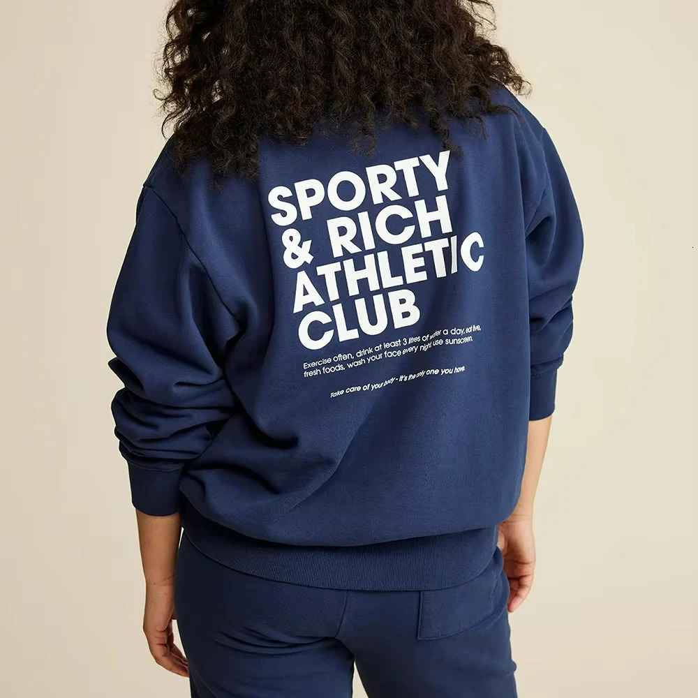 ZESSAM Letter Print Sweatshirt Womens Long Sleeve Sports Club Pullover Vintage Casual Cotton Top 250122