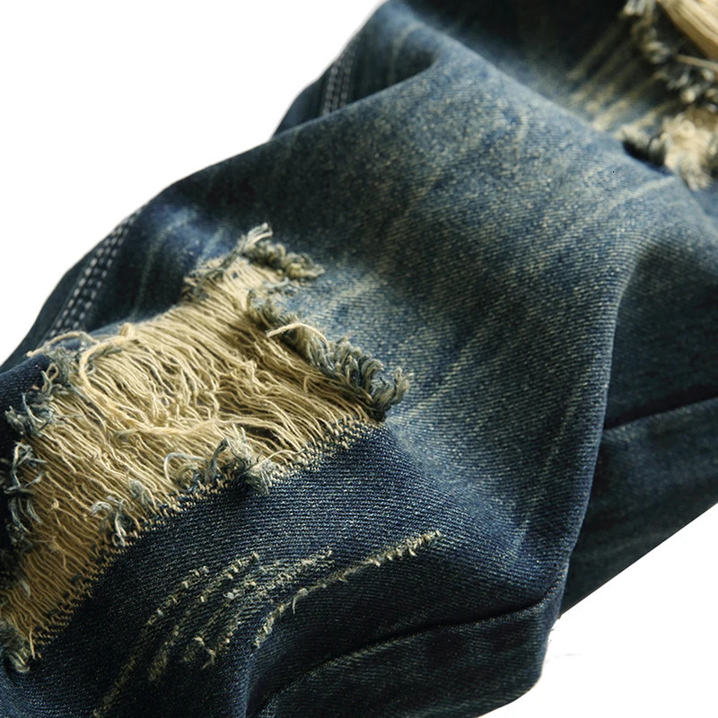 Denim Casual Ripped Trousers Mens Fashion Long Plus Size 28-42 Jeans Hole Ruined Ripped Cotton s Dark Blue Dropship 250117