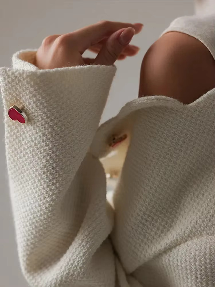 Small Fragrance Lady Elegant Solid Cute Buttons Jacket Fashion Irregular Collar Long Sleeve Coat Woman Fall Causal Commuter Wear