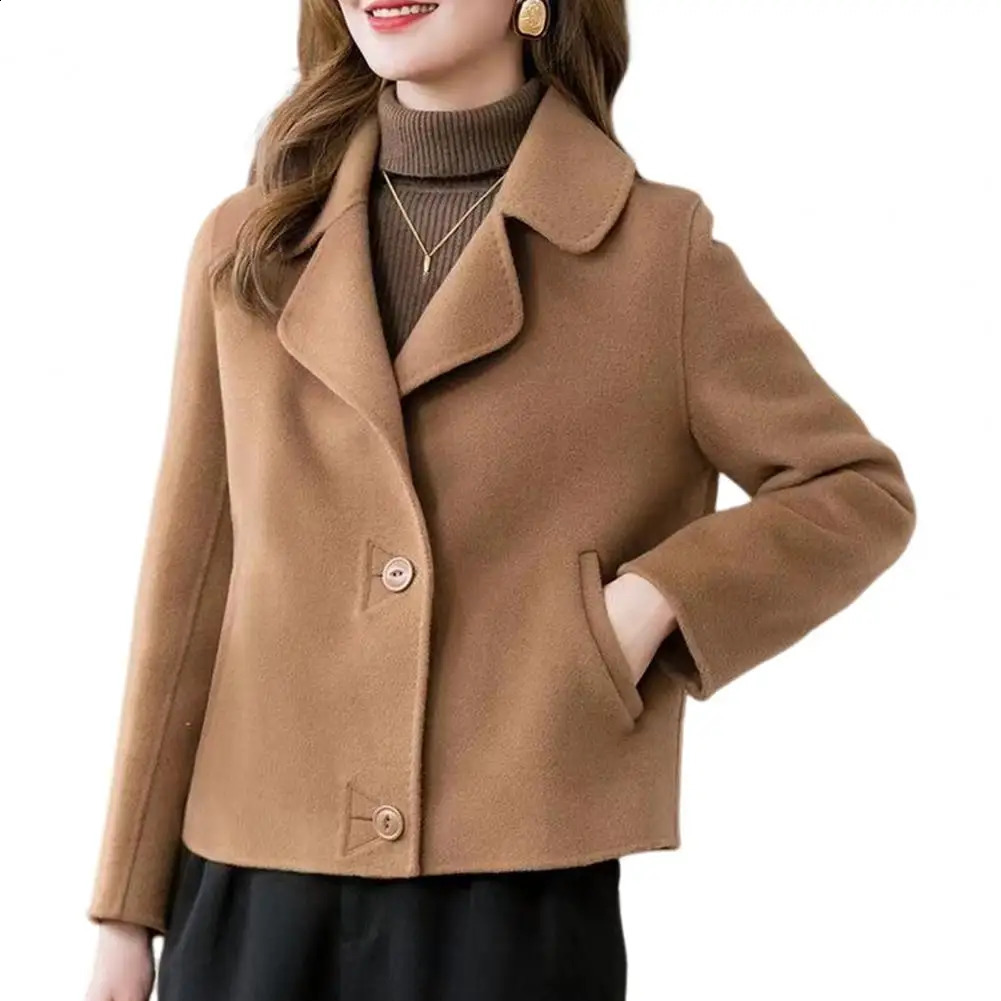 Women Woolen Coat with Lapel Singlebreasted n Jacket Thermal Lining for Commuting Fallwinter Outerwear 250122