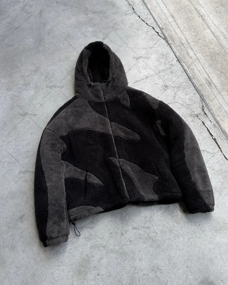 European and American Hiphop Trendy Splicing Parkas Y2K Harajuku Retro Plush Hooded Jacket Men Street Casual Warm Coat Couple 250122