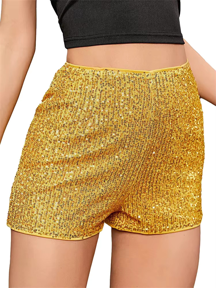 Women Sequin Shorts Elastic High Waist Sparkly Glitter Straight Short Sexy Club Hot Pants Summer Streetwear