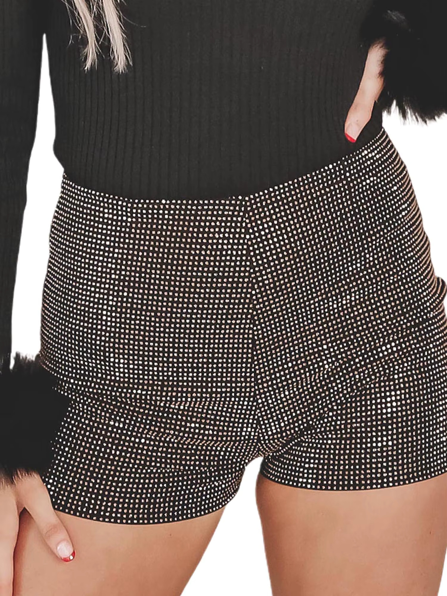 Women Sparkle Mini 2023 Sequined Party High Waist Rhie Trim Sexy Bodycon Shorts Clubwear Bottoms Dance Disco S-L