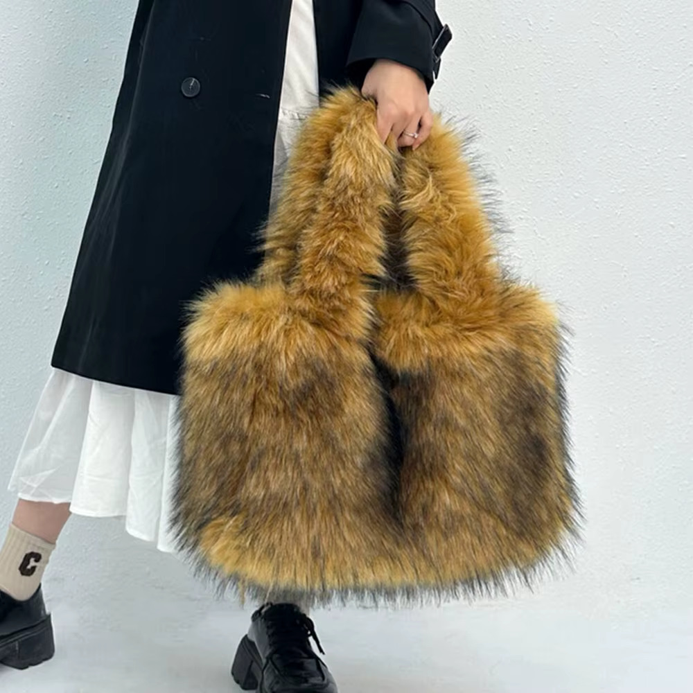 Faux Mink Fur Bags for Women Handbags Candy Color Plush Tote Fluffy Soft Shoulder Bag Large Capacity Shopper Purses New