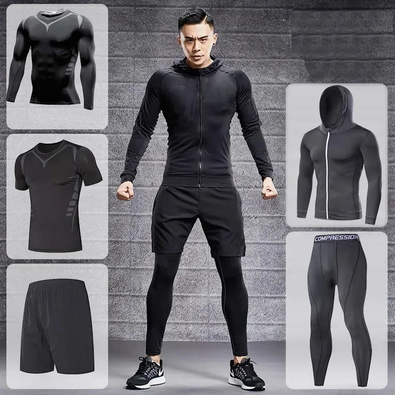 Mens Running Tracksuit Training Fitness Sportswear Set Compression Leggings Sport Clothes Gym Tight Sweatpants Rash Guard Lycra 250120