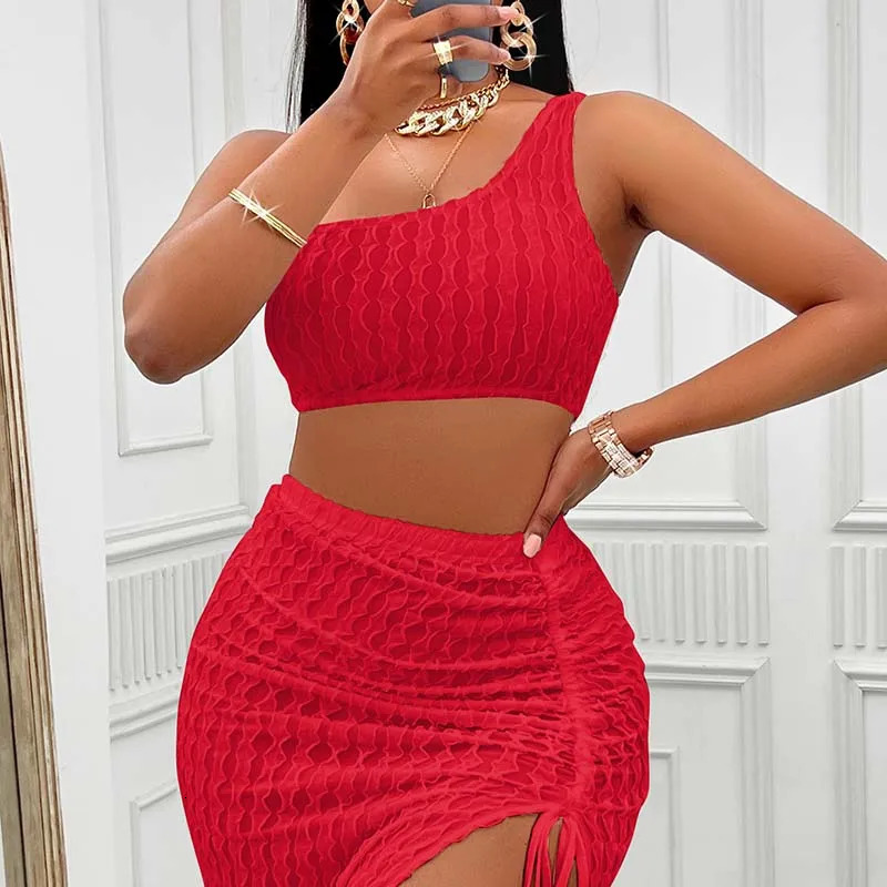 Elegant Sleeveless Formal Birthday Crop Top High Waist Split Long Skirts 2 Piece Dress Sets Women Outfits Fashion Casual Party 250122