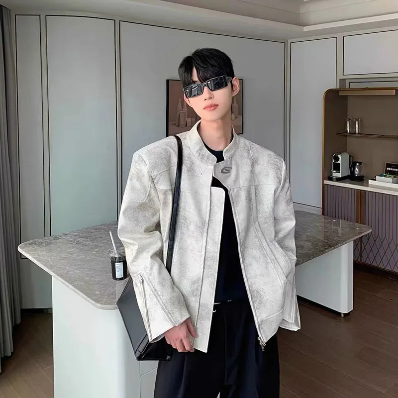 American Clean Fit Leather Jacket Men Women Cropped Shoulder Padded Stand-up Collar Coat Autumn Streets Slim-fit Casual Jacket 250120