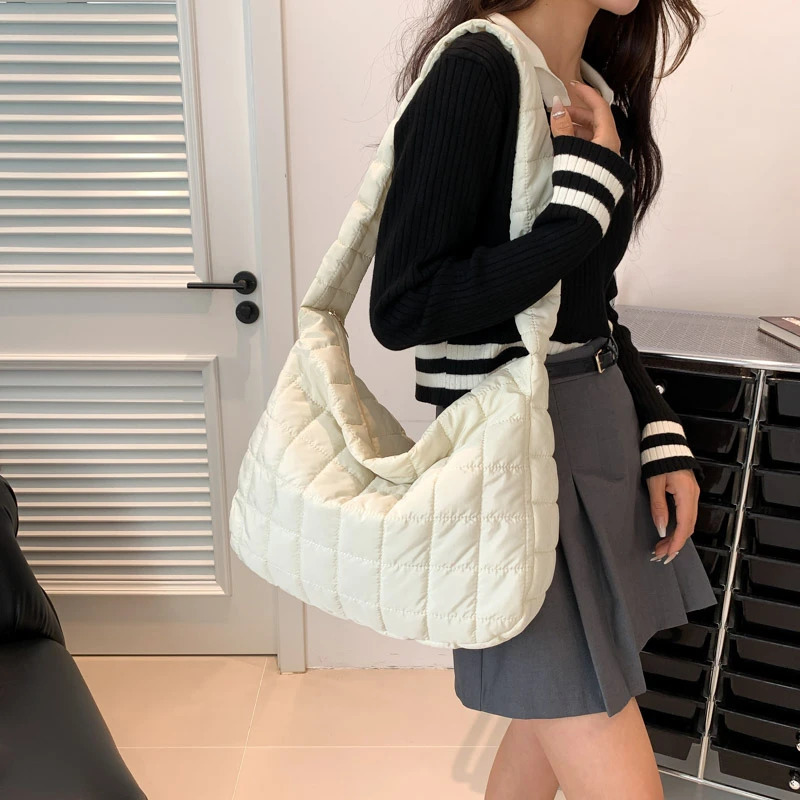 Women Winter Handbag Purses Space Pad Cotton Crossbody Bag Female Pure Color Cotton Padded Quilted Large Ladies Crossbody Bags 250113