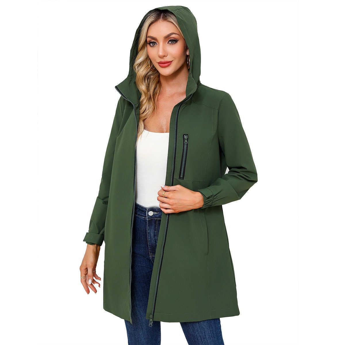Outdoor Sports Windproof Windbreaker WoMens Hooded Long Sleeved Spring Autumn Coat Loose Casual WoMens Clothing Womens Long Trench Coat Womens Jacket 