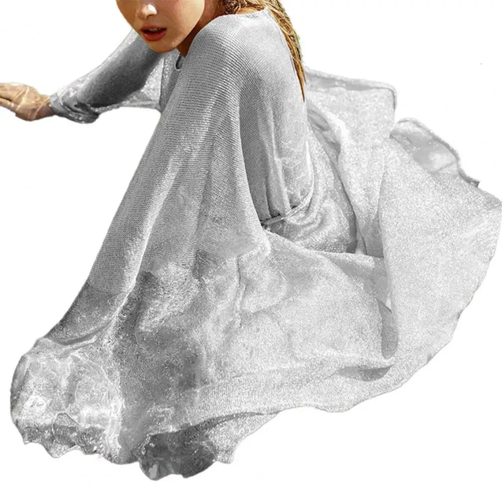 Bikini Cover Up Long Sleeve Sun Swimsuit Cardigan Belt Shine Mesh Sexy For Beach 250120