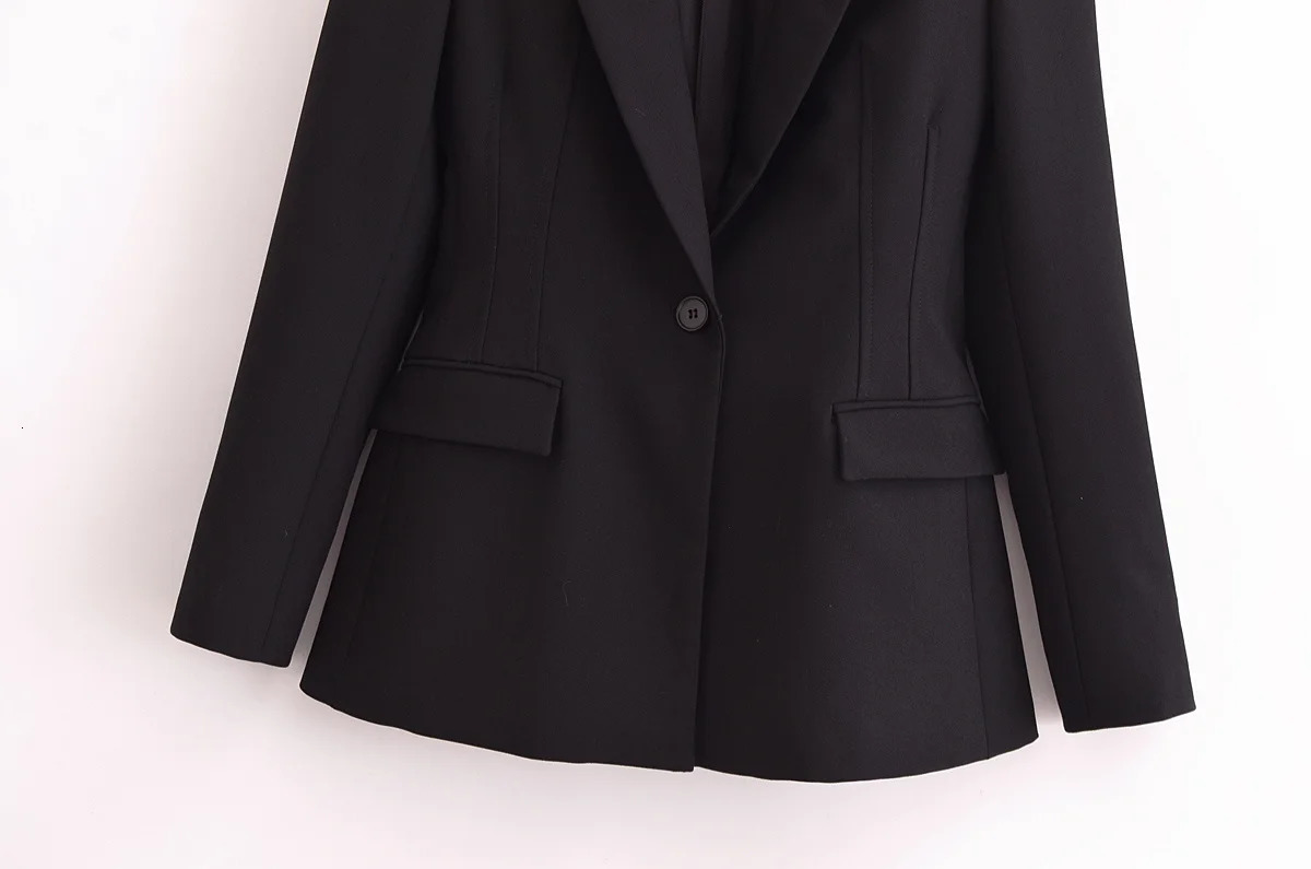 RZRA autumn and winter womens black lapel long sleeve with shoulder pads slim suit jacket professional allmatch 250106