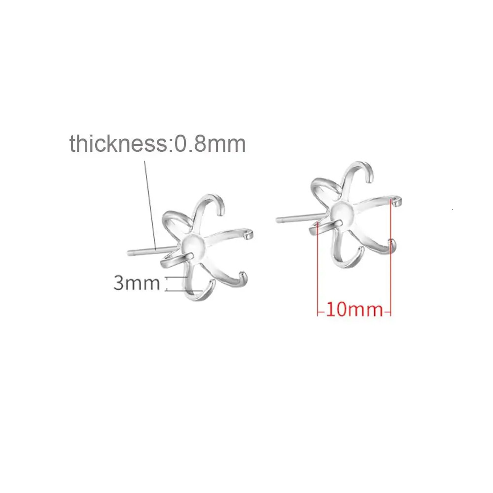 2 Pairs 925 Sterling Silver Stud Post Earring Mounting fit 10-14/12-16mm Stone 6 Claws Earring Blank for DIY Jewelry Making 250117