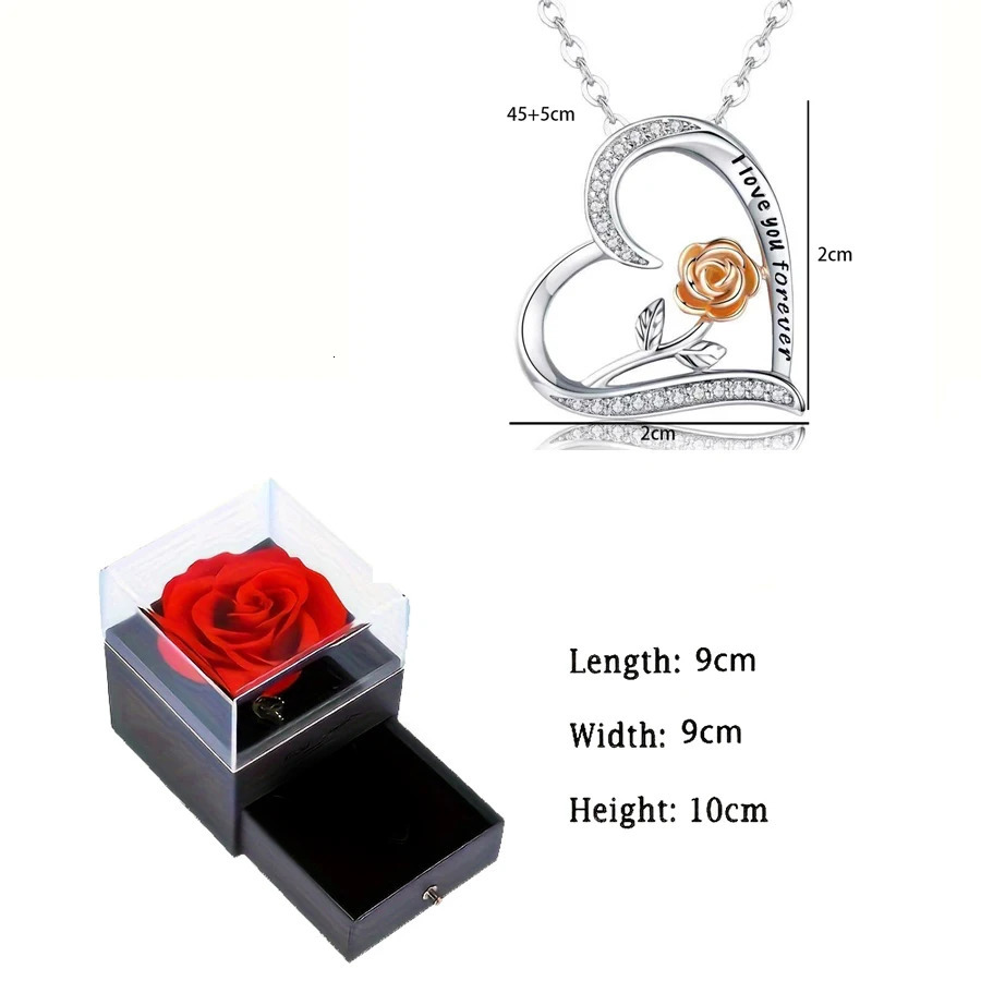 Heart Pendant Necklaces For Women With Rose Flower Box Christmas Wedding Party Gift Romantic Fashion Jewelry 250117