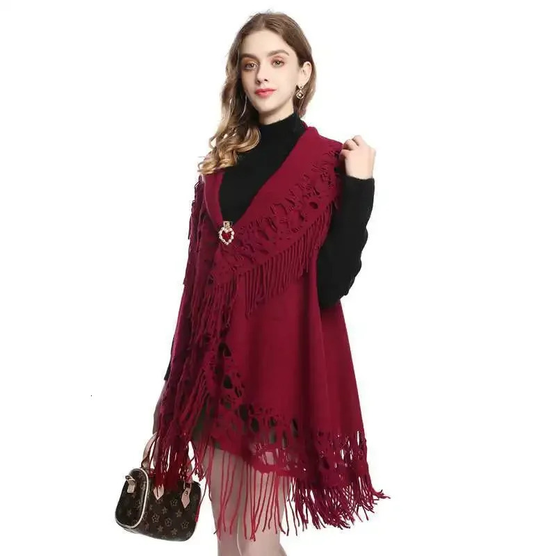 Spring Autumn Women Loose Tassel Sweater Multi-purpose Scarf Cardigan Thin Jacquard Shawl Coat Lady Cloak Red 250121