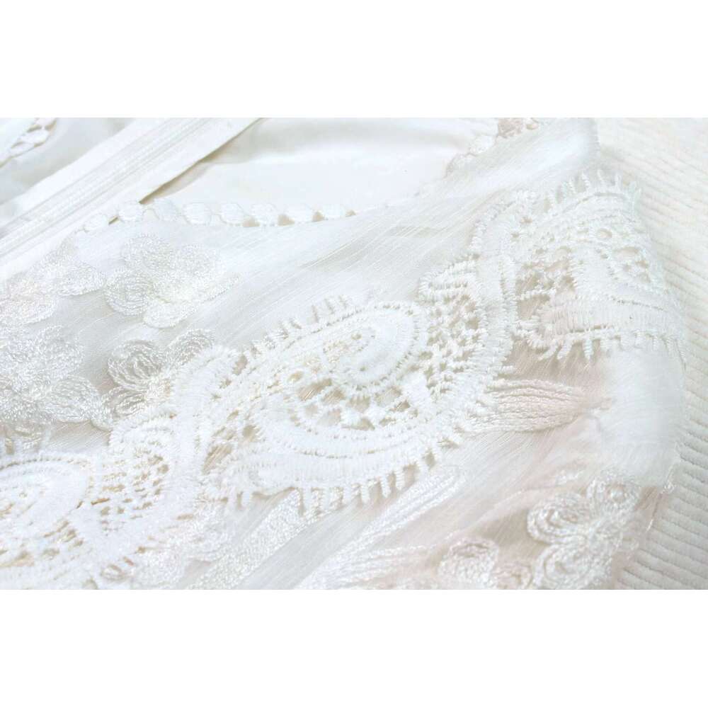 New Party Lantern Sleeve Cotton Maxi White Ral Embroidery Button Up Elegant Boho Layered Dress Mujer Vestidos