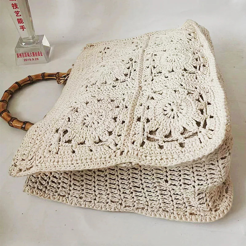 Womens Tote Bag Female Shoulder Large Capacity er Handbags cotton Knitting flower Shopping Handle Women Shopper Bags 250120