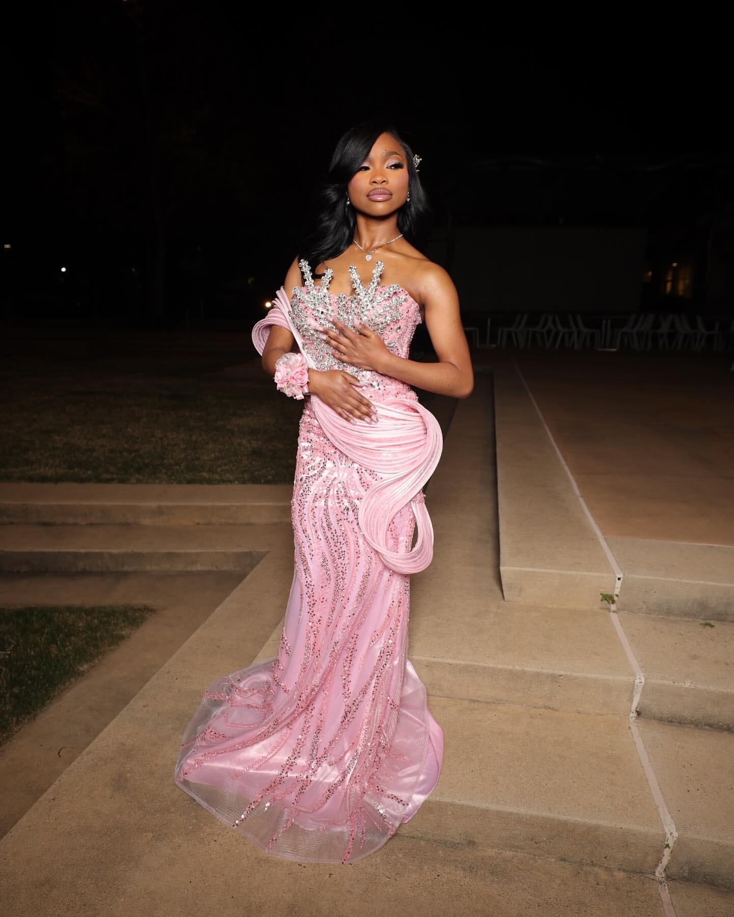 Aso Ebi Pink Mermaid Prom Dresses 2025 Stylish Crystals Sequined Evening Formal Party Second Birthday Engagement Gowns Plus Size Dress For Special Ocn
