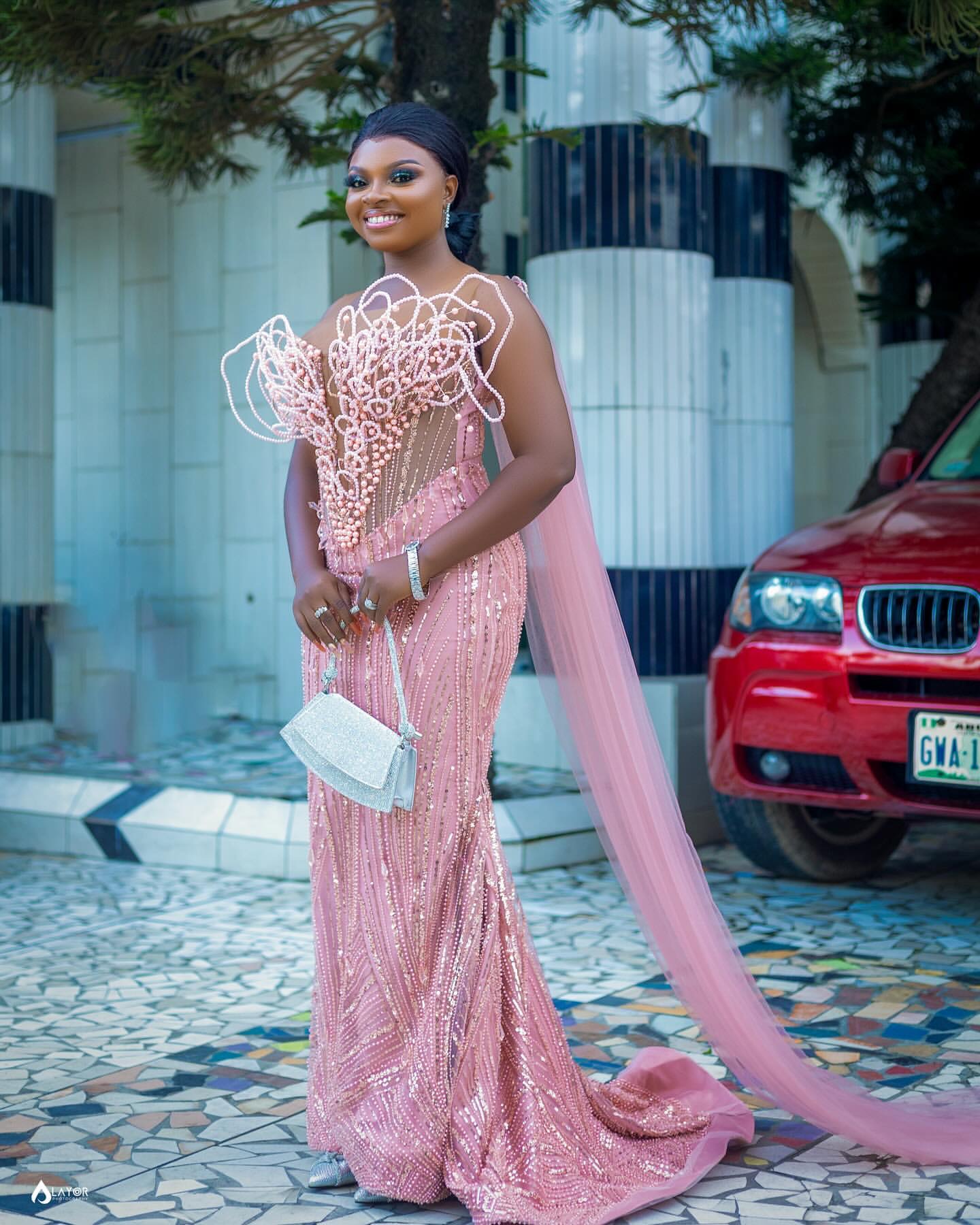 Aso Ebi Pink Mermaid Prom Dresses 2025 Pearls Sequined Lace Stylish Evening Formal Party Second Birthday Engagement Gowns Plus Size Dress For Special 