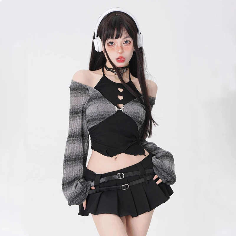 2024 SpringSummer Two Piece Ski Set Womens Y2k Crop Top TshirtShort Sleeve Japanese Kawaii Fashion Korean 250122