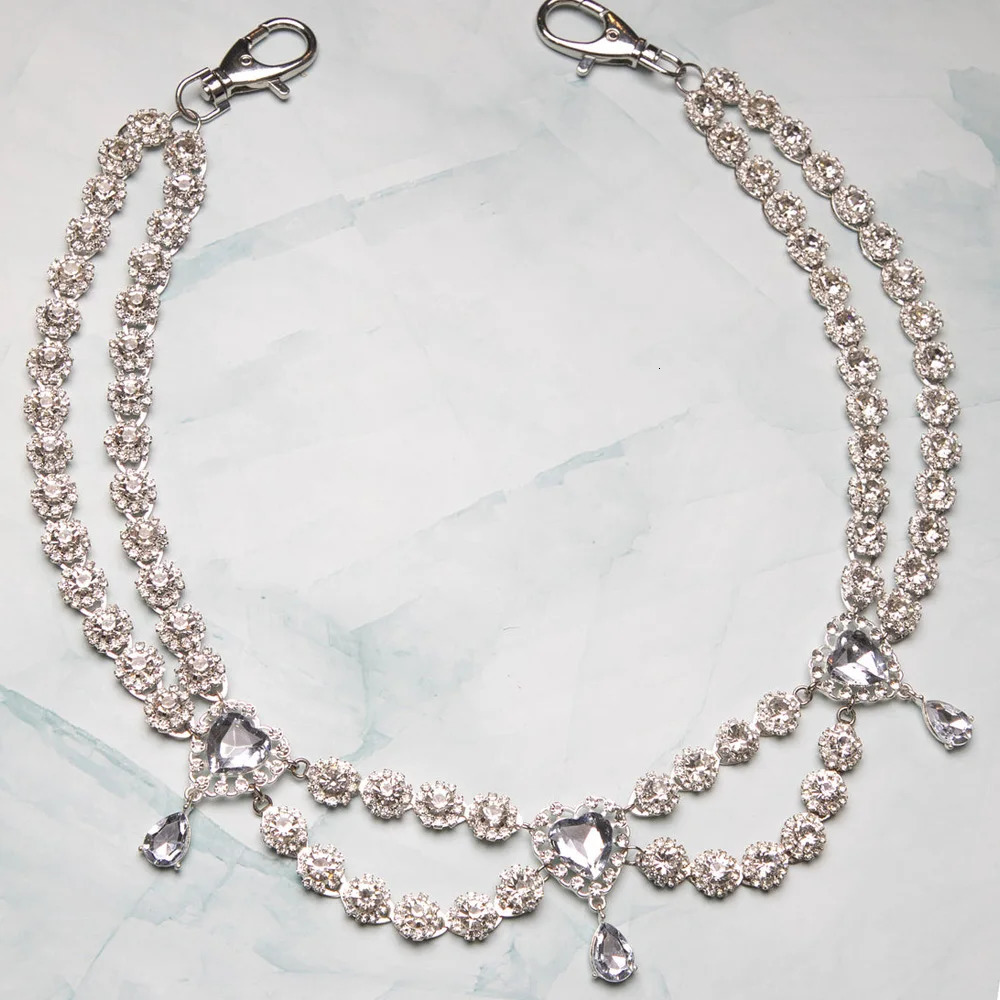 Stonefans Double Layer Rhinestone Pants Waist Chain Body Jewelry Fashion Heart Pocket Chain Waistband Jeans Decoration 250117