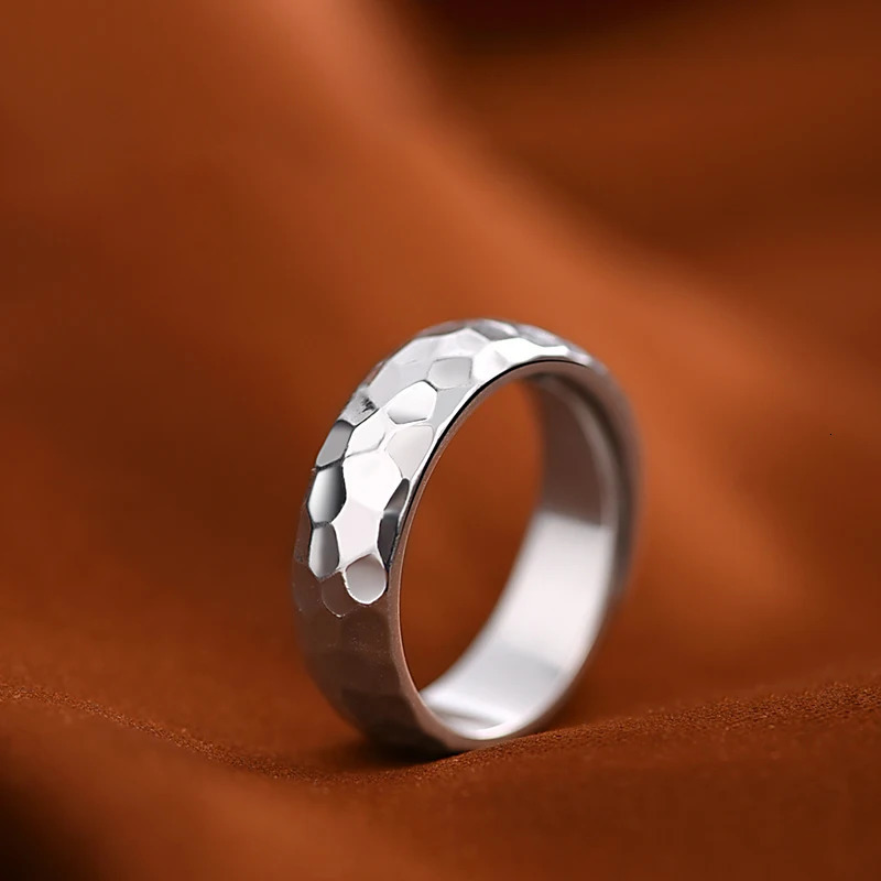 ZABRA 999 Sterling Silver Hammer Pattern Plain Ring for Men and Women Single Ring Gift for The Year of The Loong 250117