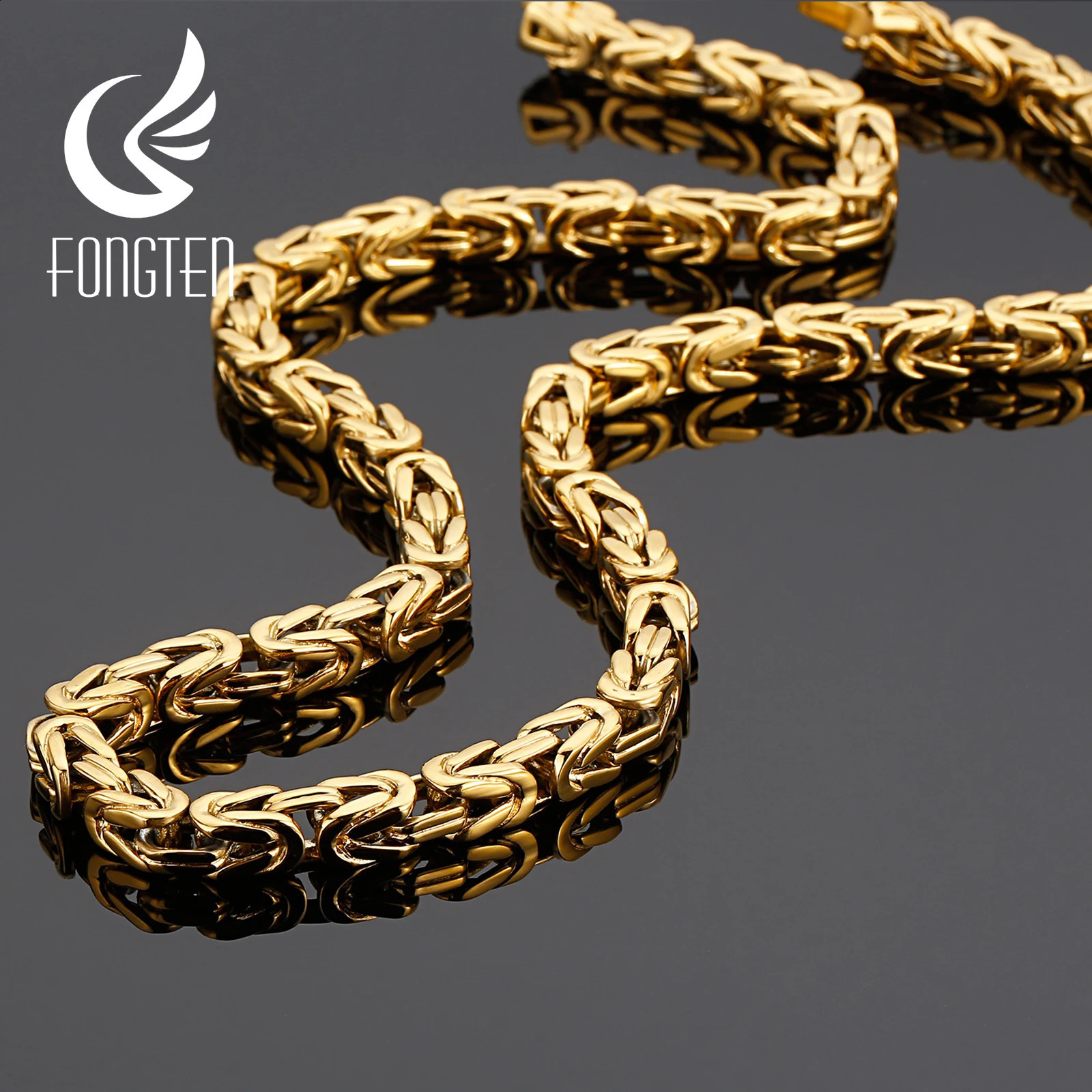 Fongten 66cm Byzantine Chain Necklace for Men Stainless Steel Hiphop Male Gold/Silver Color Choker Charm Necklaces Jewelry 250118