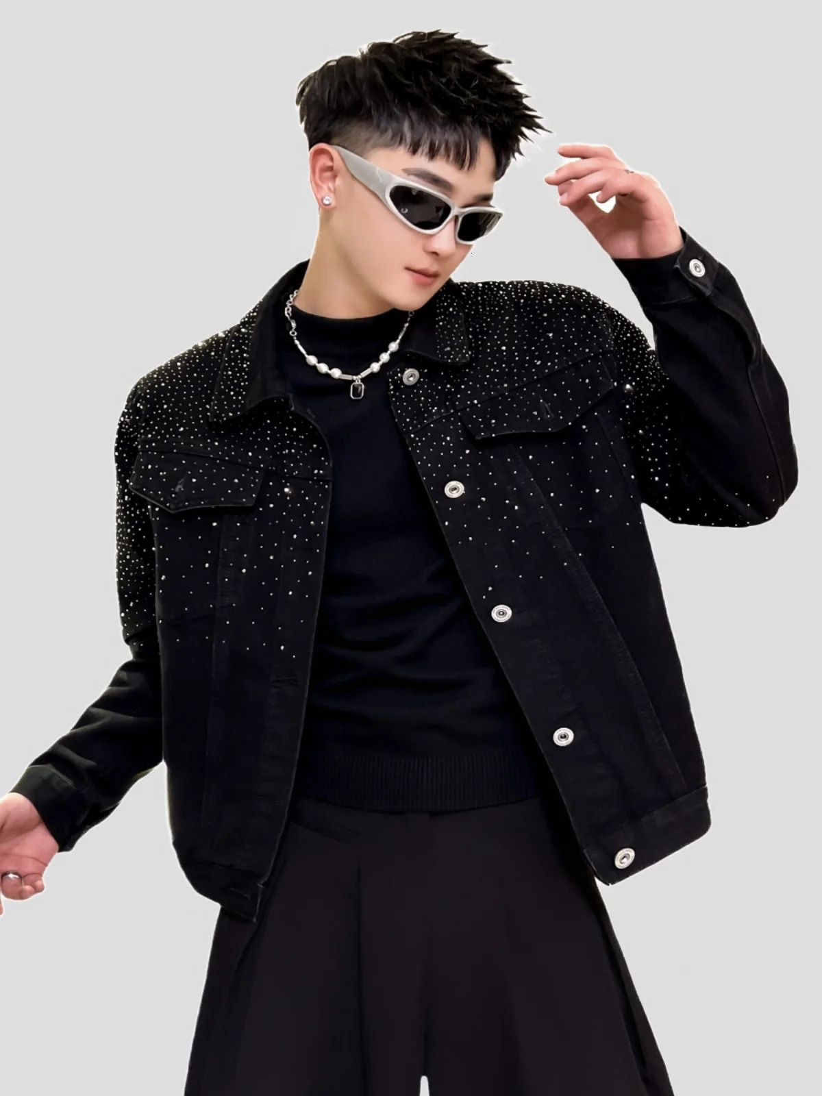 Fashion Denim Jacket High-End Handsome Shiny Rhinestone Light Trendy Mens Jacket Long Sleeve Single-Breasted Jackets 250121