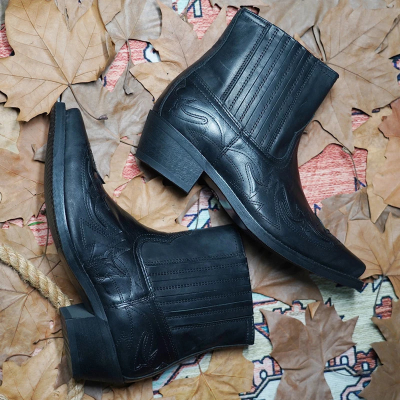 2024 Mens Western Cowboy Boots Men Women Embroidery Pointed Shoes Man Ankle Boots Unisex Leather Boots Plus Size 35-48 250120