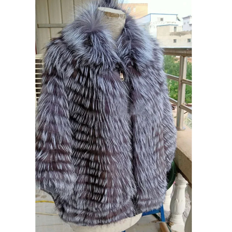 Silver Fox Fur Cape for Women Winter Furry Shawl with Zipper Fluffy with Fur Collar Fashion Furry Fluffy 250120
