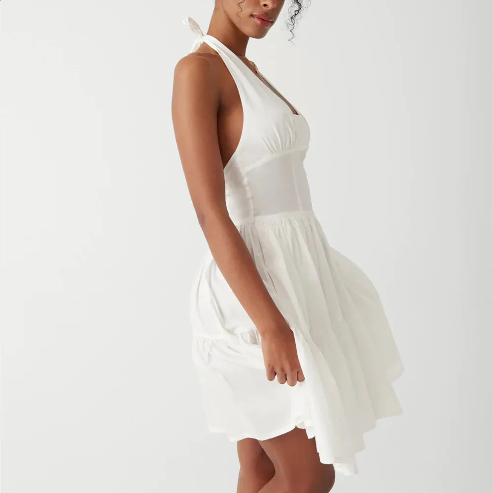 hirigin Fashion Womens Short Halter Dress y2k Vintage Striped Sleeveless Backless A-Line Tiered Ruffle Dress for Party Club 250113