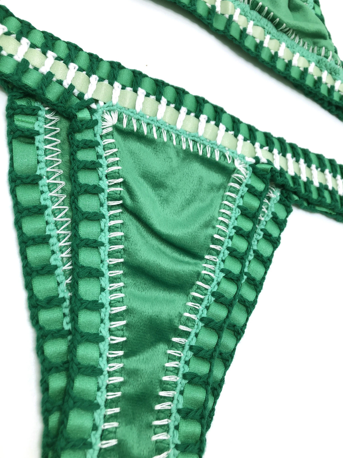 Women Green Velvet Bikini Set Sexy Handmade Crochet Swimwear Micro Swiming Beachwear Triangle Bathing Suit Swimsuit 250113