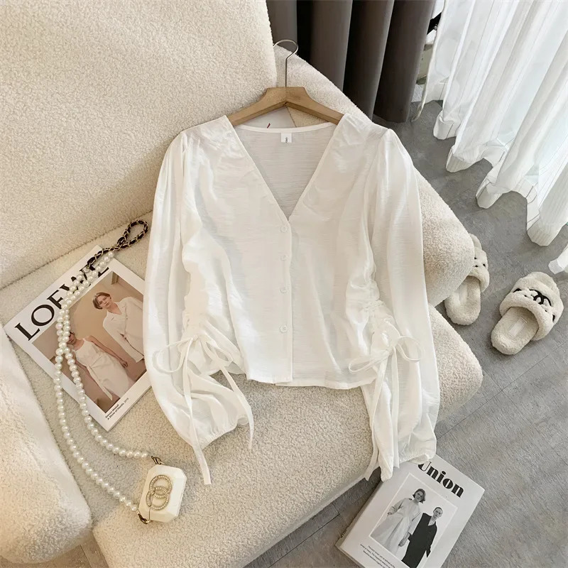 Spring Style Sweet n Sensibility Shirt Womens Long Sleeve Korean Version Versatile Stylish Small White Surface C 250122