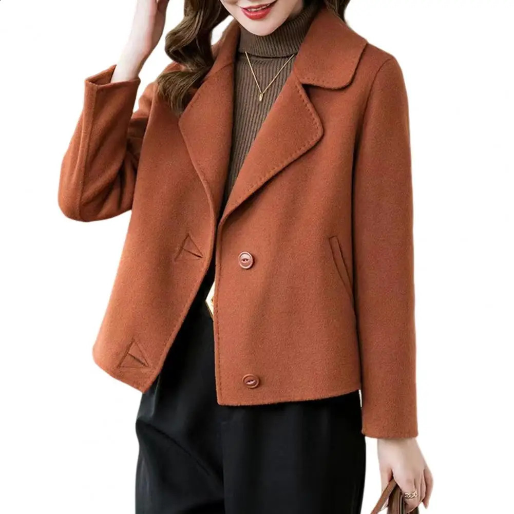 Women Woolen Coat with Lapel Singlebreasted n Jacket Thermal Lining for Commuting Fallwinter Outerwear 250122