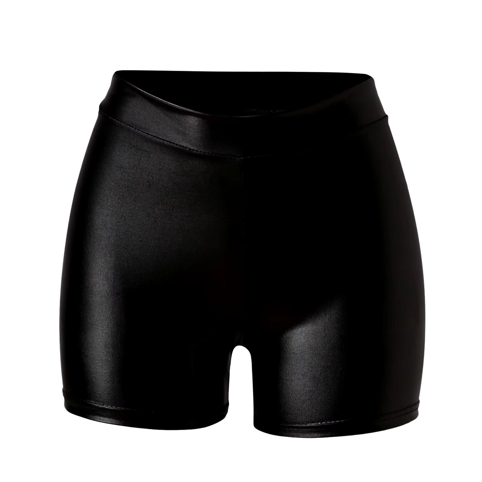 Women Waist Sexy Latex High Stretch Short Pants Nightclub Bright Leather Wrapped Hip A-E Black Shorts