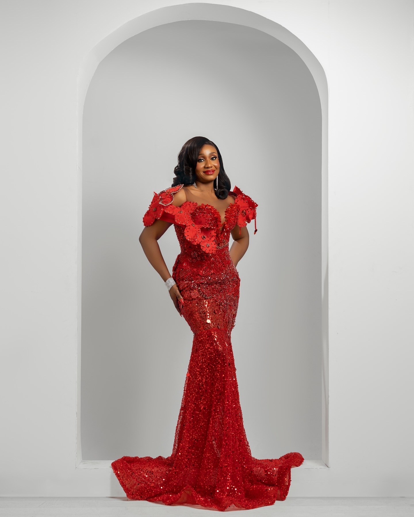 Aso Ebi Red Mermaid Prom Dresses 2025 wers Sequined Crystals Evening Formal Party Second Birthday Engagement Gowns Plus Size Dress For Special Ocns