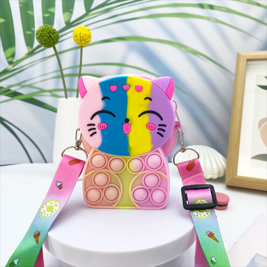 Girls silicone cute animal bag messenger bag coin purse kids stress relief pop toy stress relief bubble fun small gift shoulder 250121