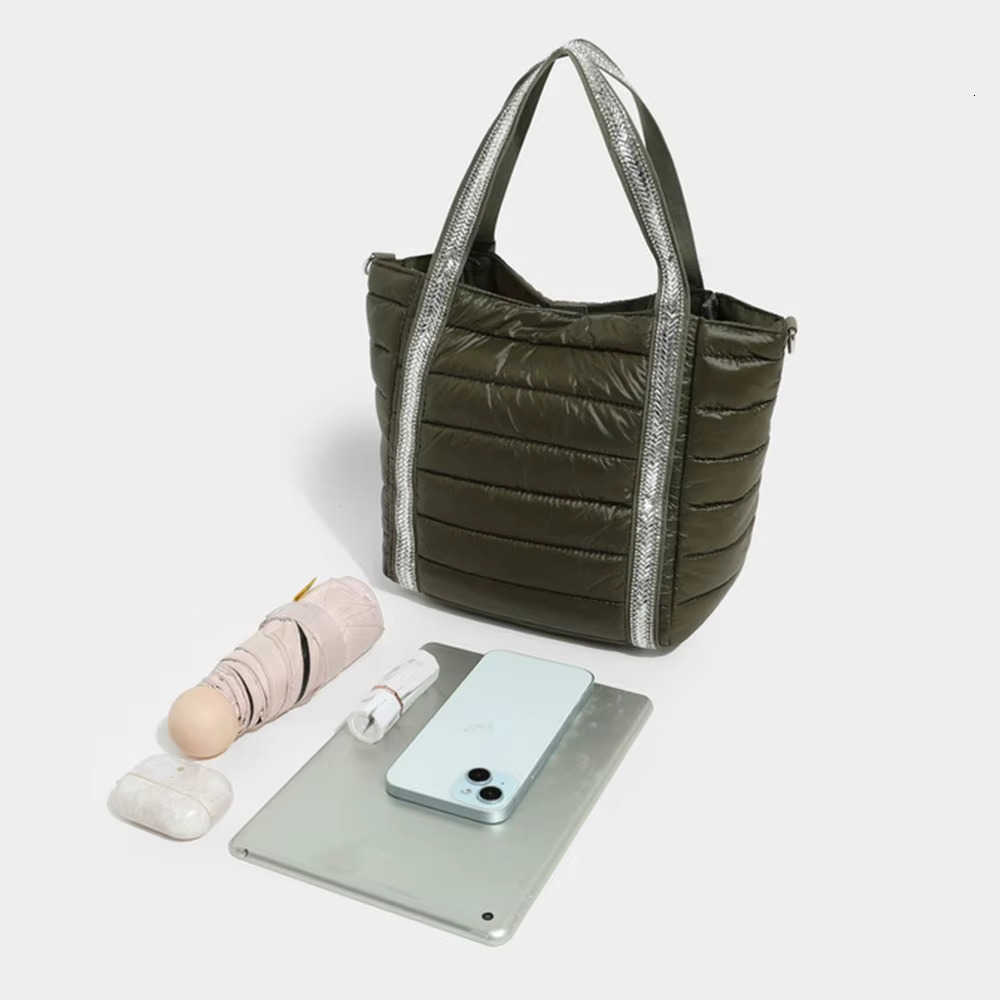 Dias Quilted Shoulder Cotton Padded Women's Bag Nylon Soft Crossbody Bags for Women Handbag Bucket Shopper Tote