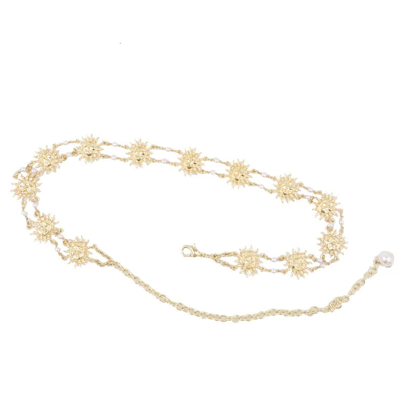Golden Sun God Pearl Waist Chain Womens Dress Decoration Bright Gold Chain Waist Thin Belt 250117
