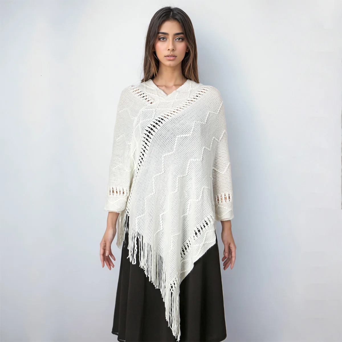 Fashion Tassel Knitted Poncho Scarf Solid Color Elegant Women Wraps Ladlies Spring Autumn Keep Warm Loose Shawl Stoles 250120