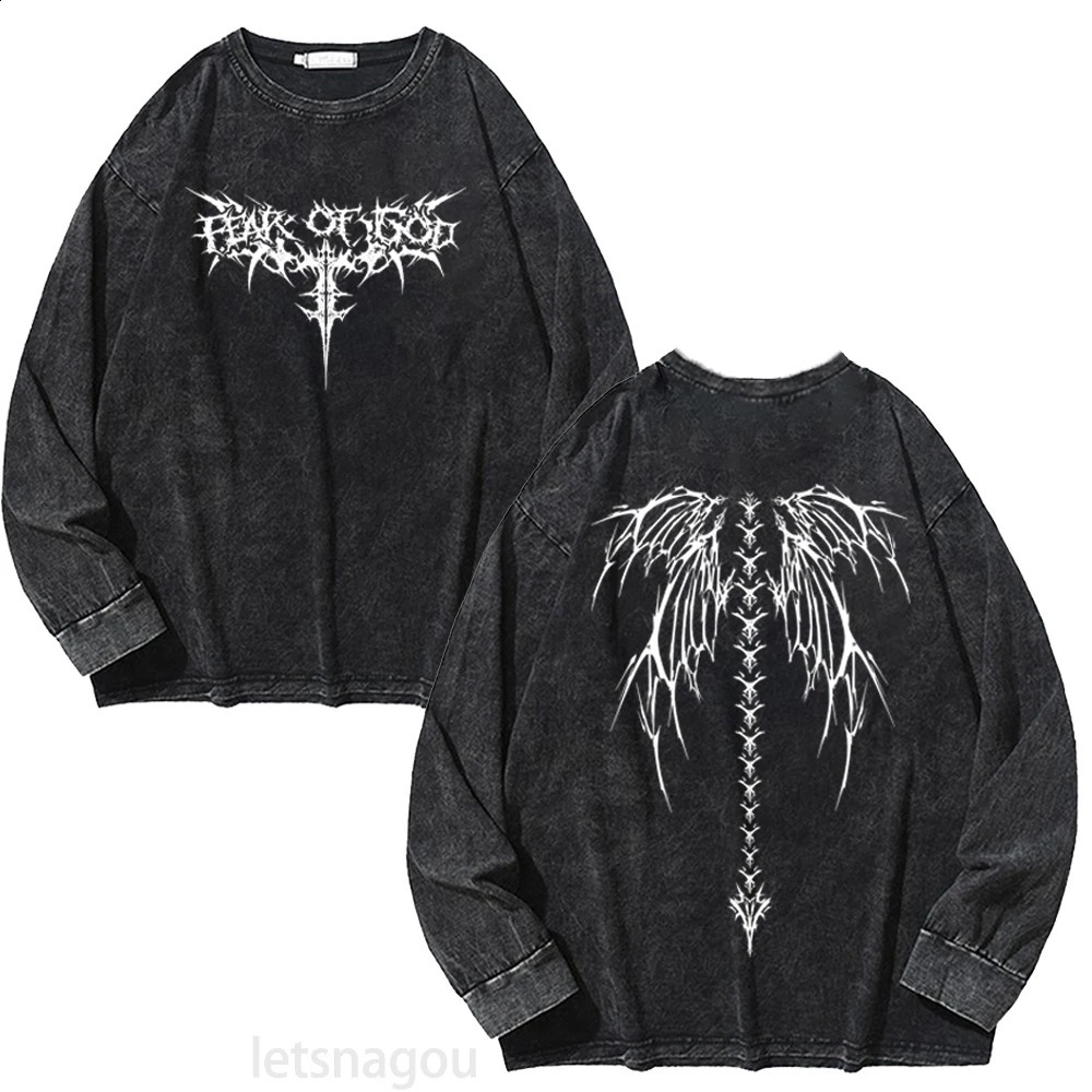 Thorns Wing Print Y2K Hoodie 100% Cotton Mens Gothic Punk Sportswear Black Retro Pullover Street Clothing Casual Street Clothing 250117