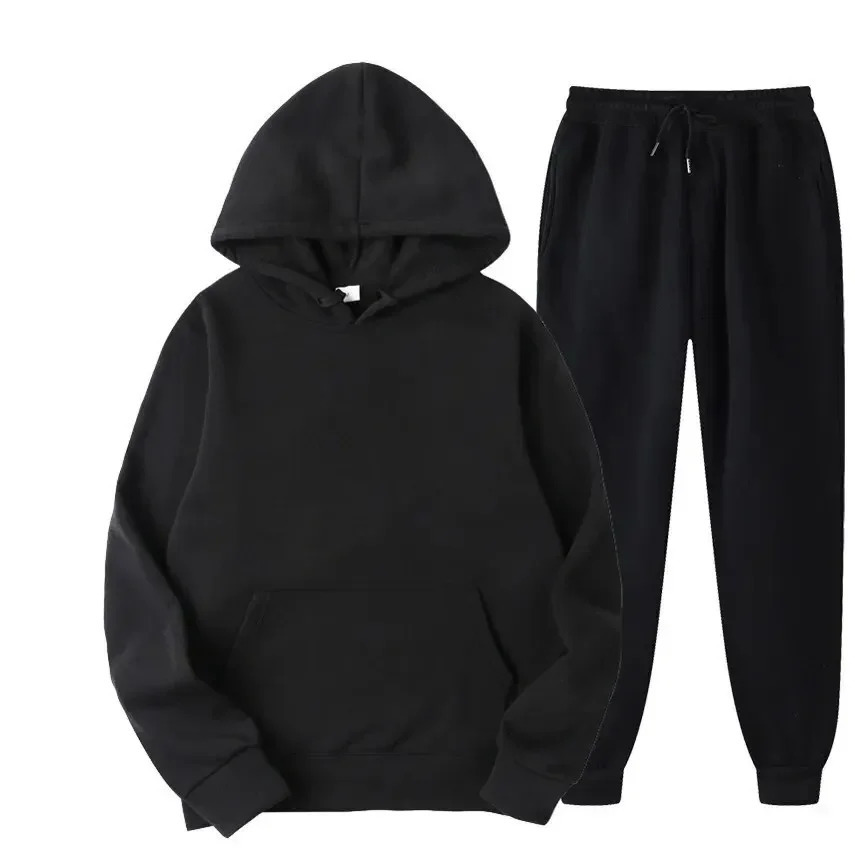 Mens Autumn and Winter Solid Color Hoodiepants Two-piece Set Fashionable Casual Sports Set Size S-4XL 250121