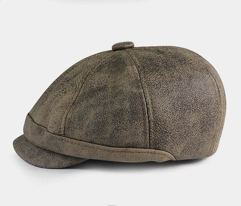 Wash Old PU Leather spaper Cap Man Casual Beret Women Fashion Octagonal Caps Dad Ivy Hats 250118