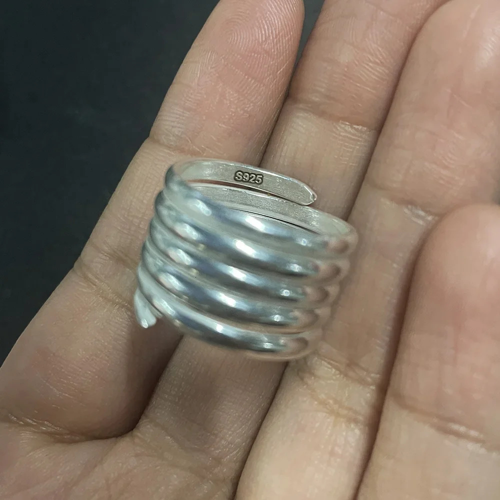 Genuine 925 Sterling Silver Spring Ring Simple Multi-Layers Elegant Jewelry Opening Plain Punk Ring 250117