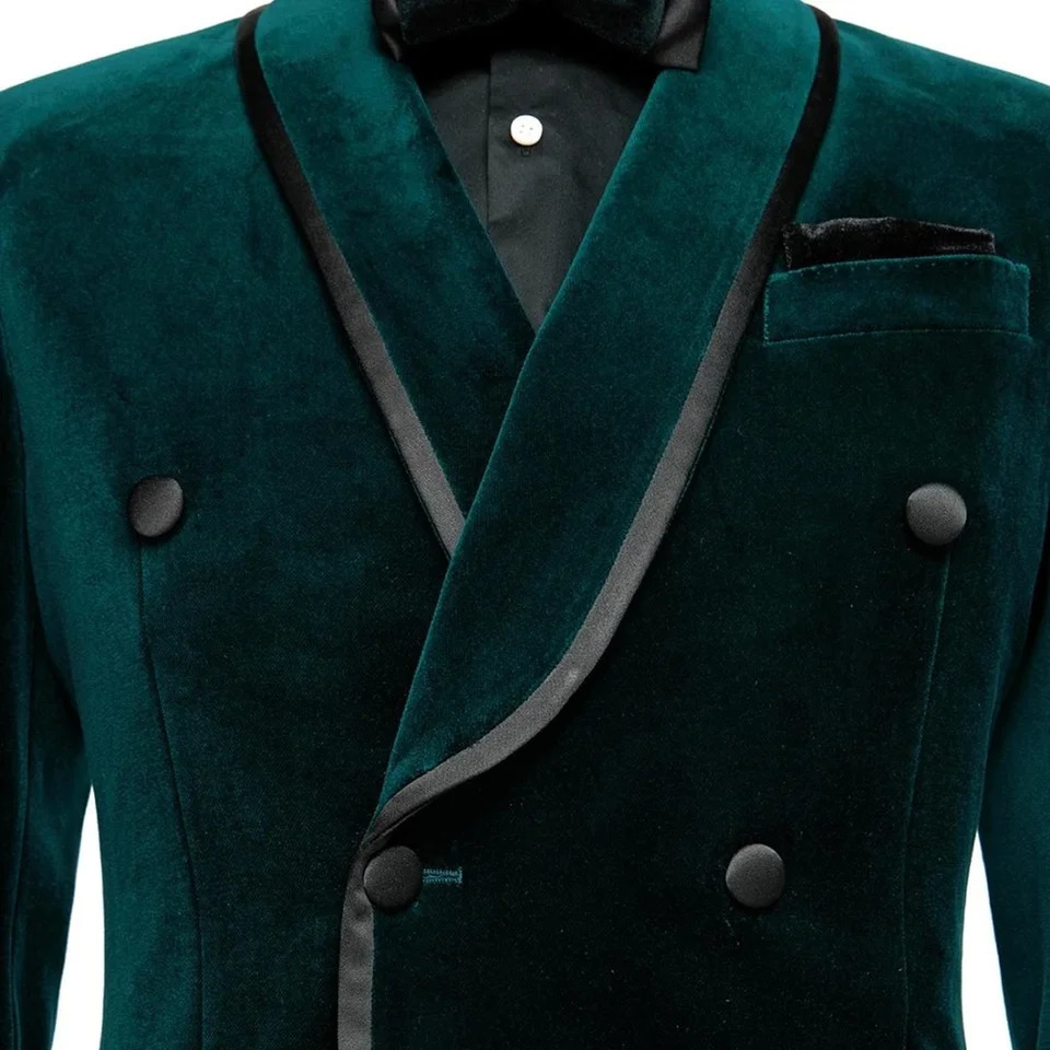 Green Velvet Mens Suits 2 Piece Fashion Groom Wedding Party Tuxedo Slim Chic Shawl Lapel Double Breasted Male Suit 2024 250122